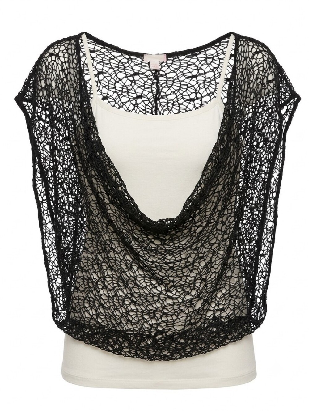 Minerva M Medium Black Crochet Overlay Sleeveless White Spaghetti Strap Tank Top